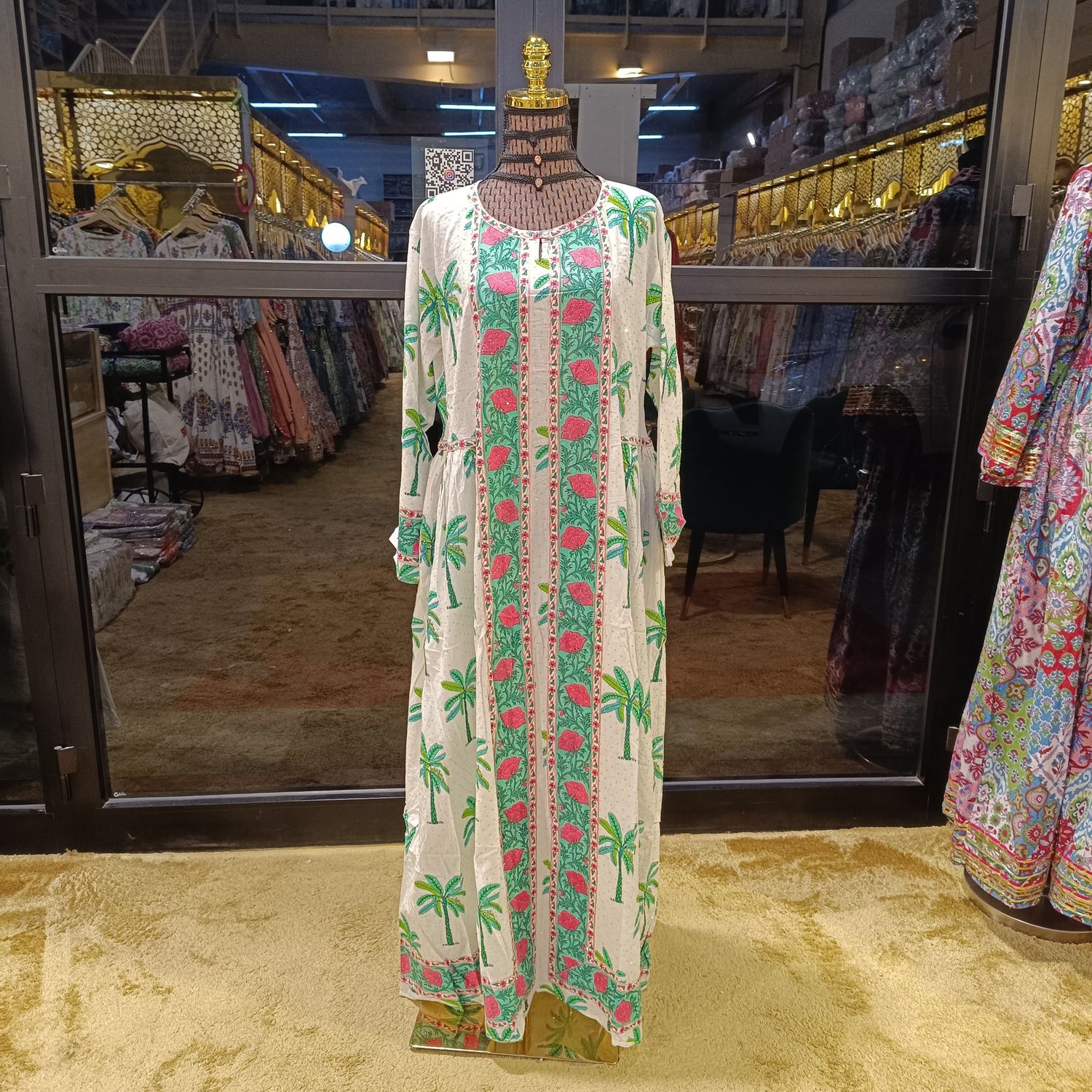 L/XL Crystal Bhopali Printed And Hand work Cotton Dress 57" Long Jalabiya