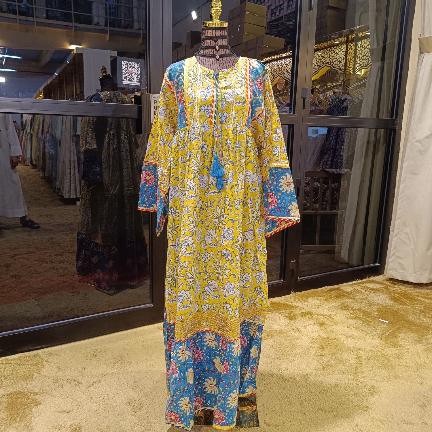 L/XL Ebrah Printed Cotton Dress 57" Long Jalabiya