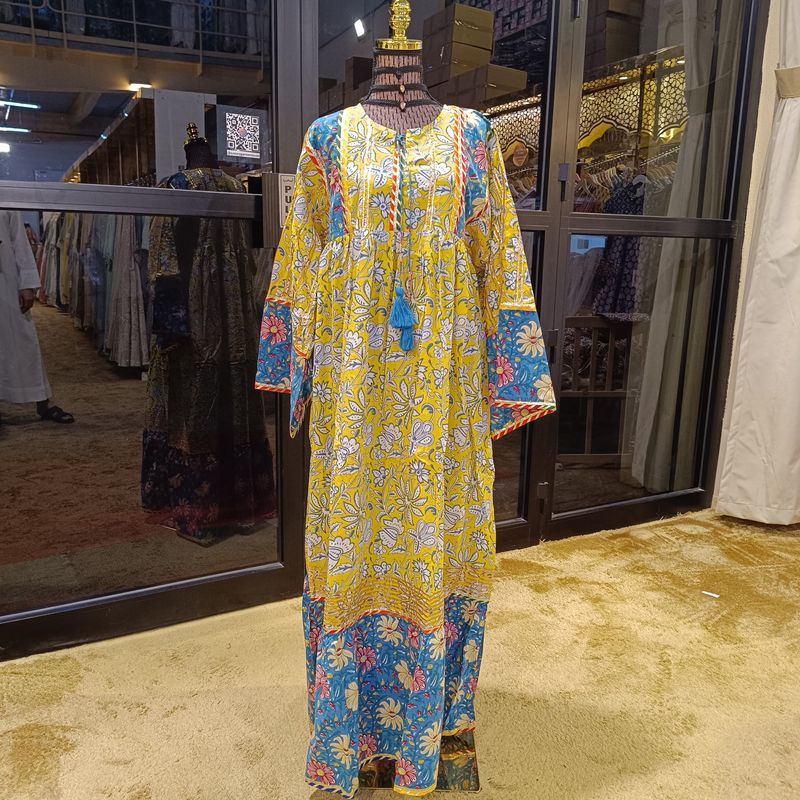 L/XL Ebrah Printed Cotton Dress 57" Long Jalabiya