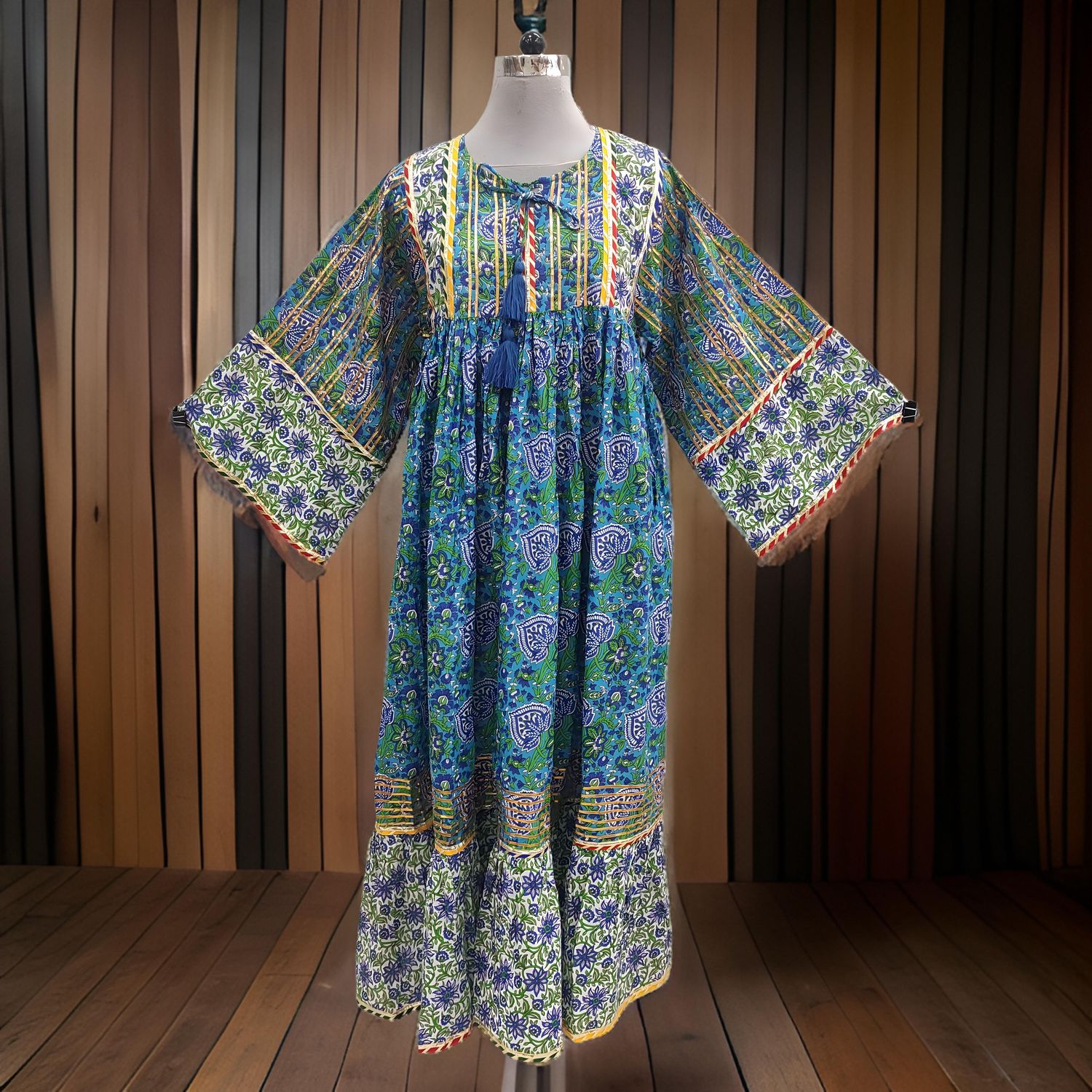 L/XL Ebrah Printed Cotton Dress 57" Long Jalabiya