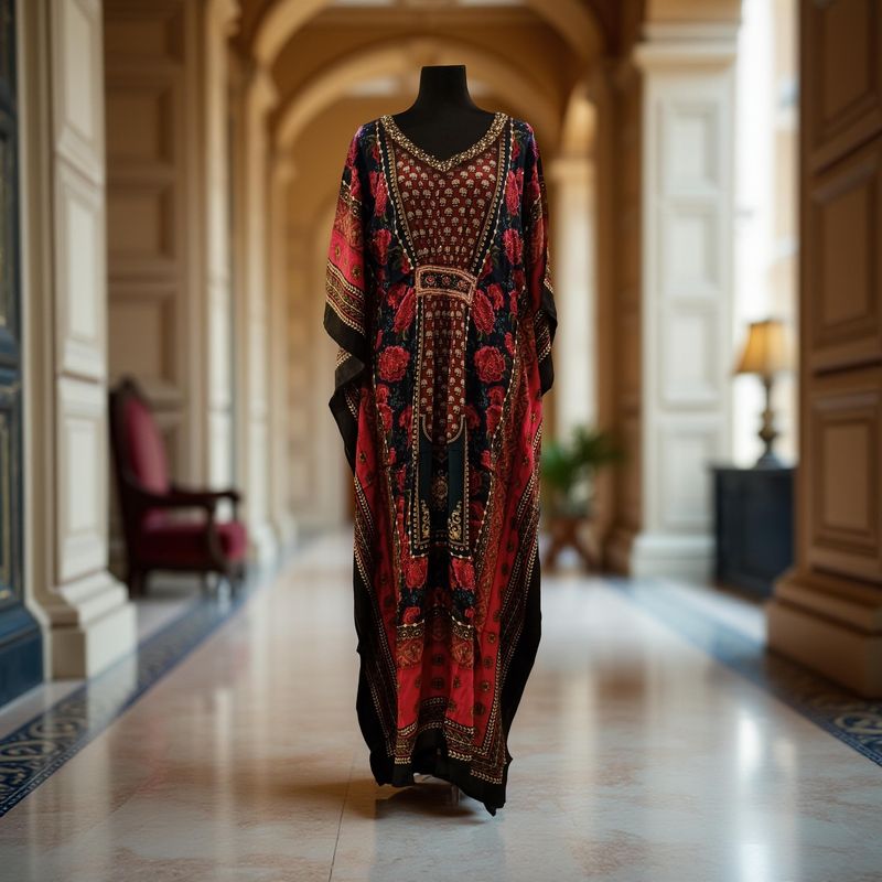 XL Digital Dress Kaftan Printed Silky Hand Embroidery  57" Long Jalabiya