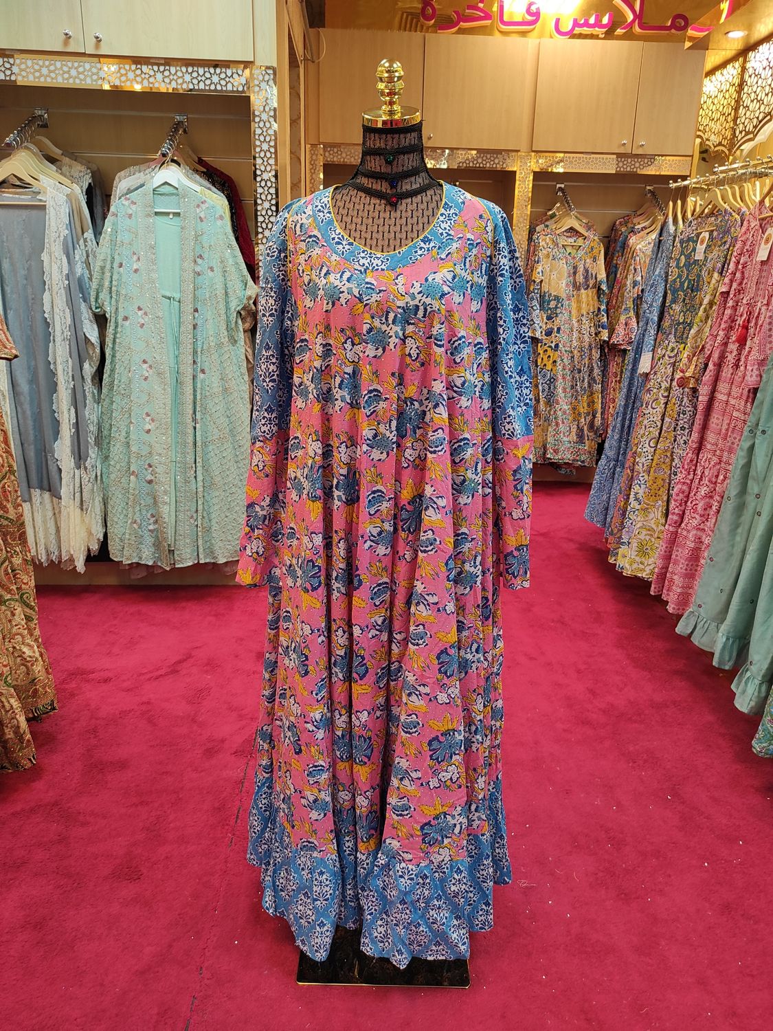 S-M Spcial Crystal Printed Cotton Dress 57" Long Jalabiya