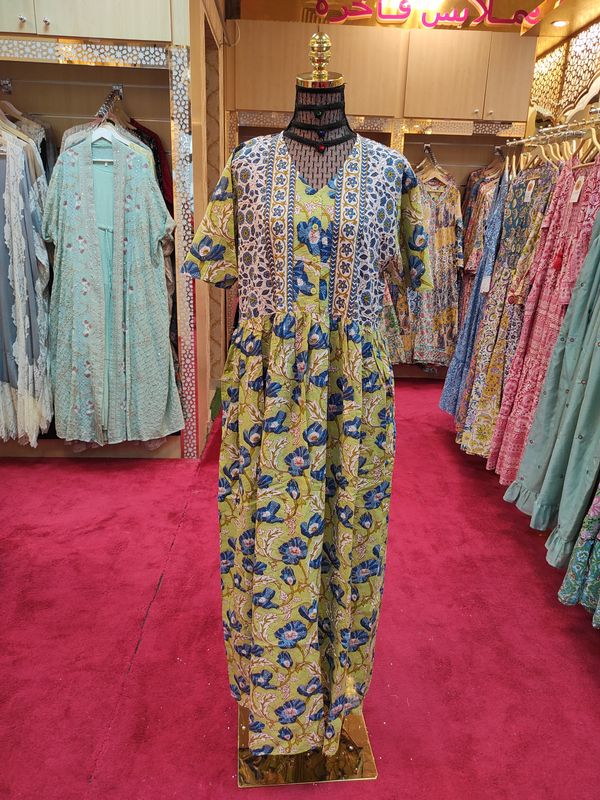 L/XL Spcial Crystal Printed Cotton Dress 57" Long Jalabiya