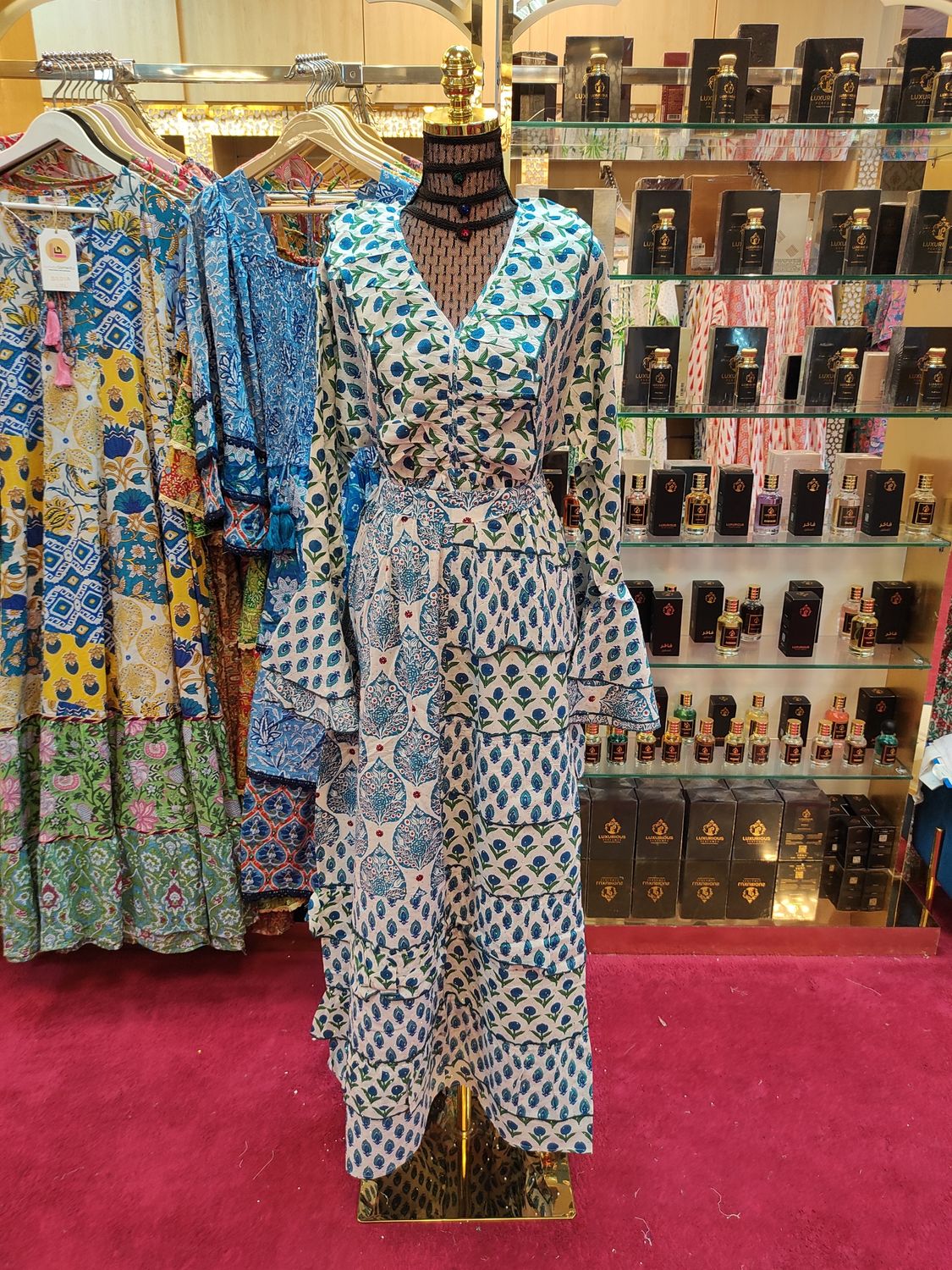 2/3/XL Sabah Crystal  Printed Cotton Dress 57" Long Jalabiya