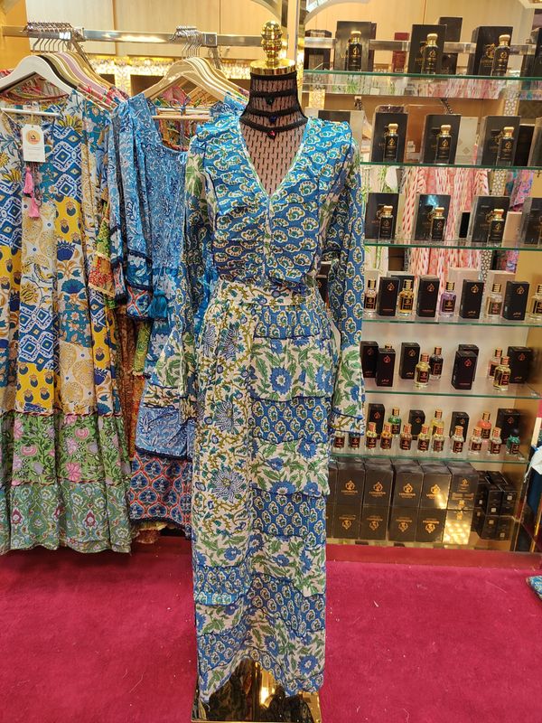 2/3/XL Sabah Crystal  Printed Cotton Dress 57" Long Jalabiya