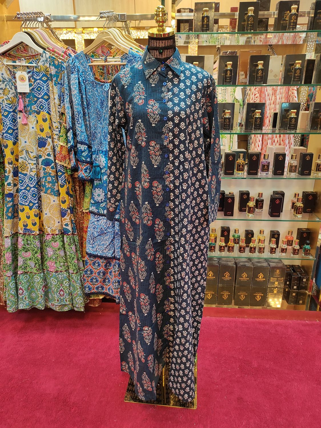S/M Singapore  Printed Cotton Dress 57" Long Jalabiya