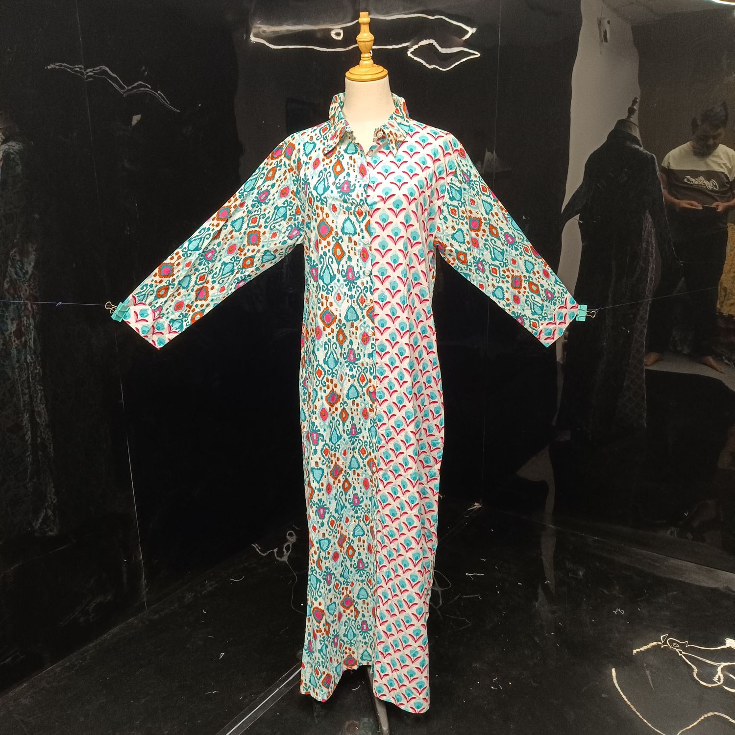 L/XL Singapore  Printed Cotton Dress 57" Long Jalabiya