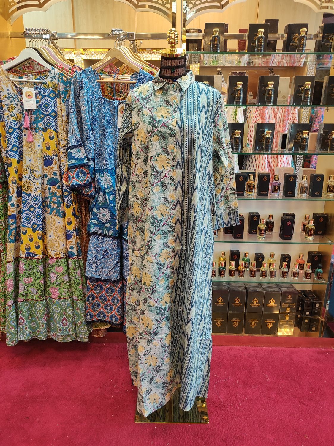 L/XL Singapore  Printed Cotton Dress 57" Long Jalabiya