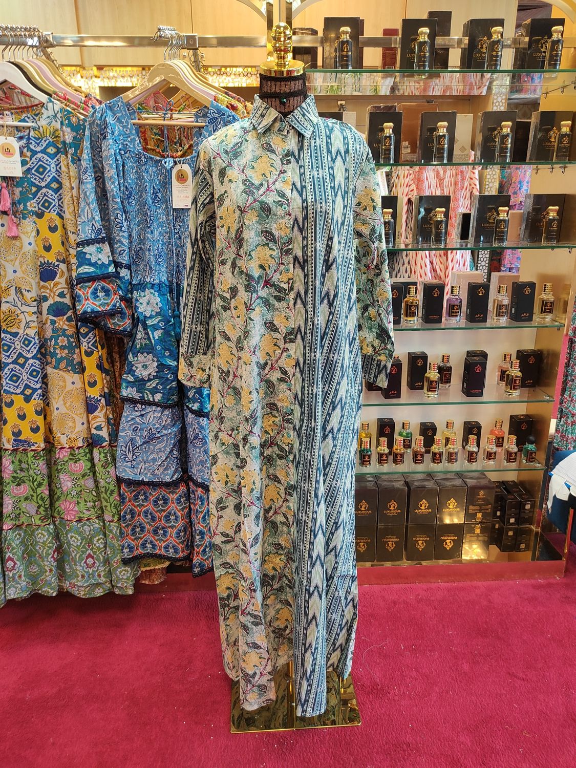 S/M Singapore  Printed Cotton Dress 57" Long Jalabiya