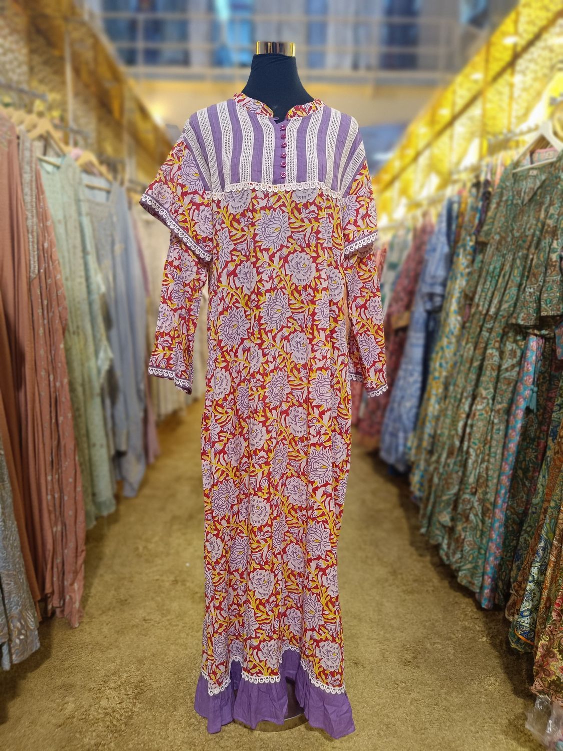 L/XL Narina Printed Cotton Dress 57" Long Jalabiya