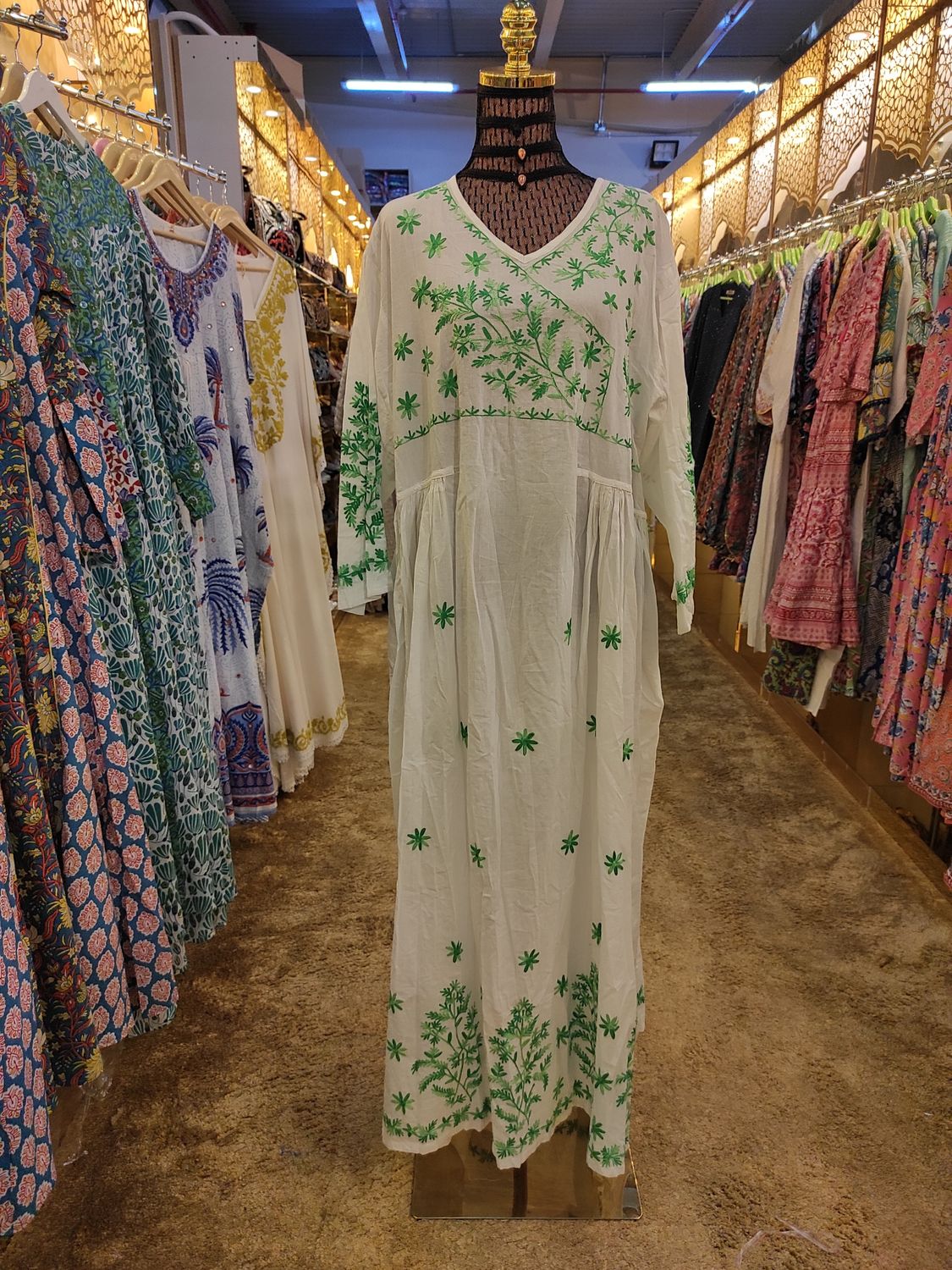 2-3XL Special Embroidery Printed Cotton  Dress 57" Long Jalabiya