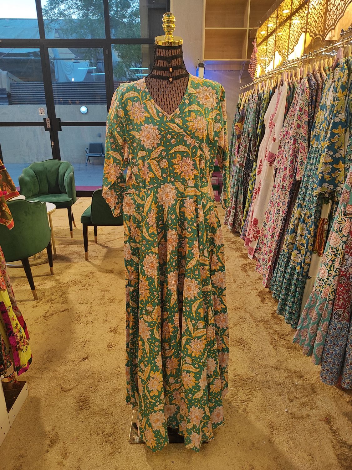 L/XL Spcial Printed Cotton Dress 57" Long Jalabiya