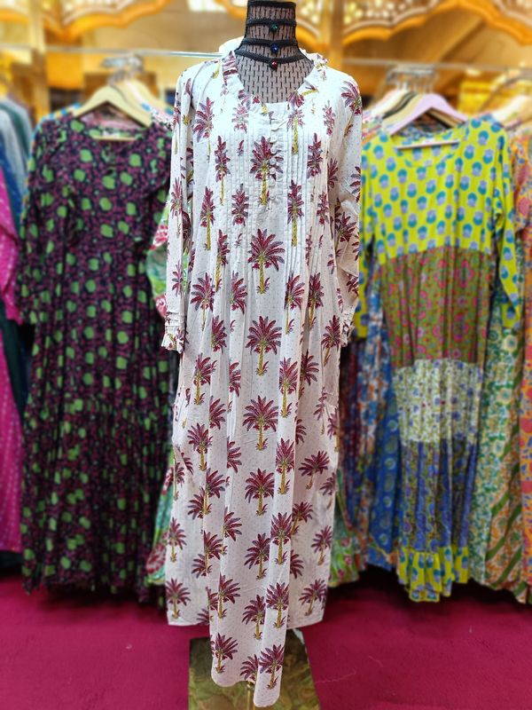 S/M Crystal Sparrow Printed Cotton Dress 57" Long Jalabiya