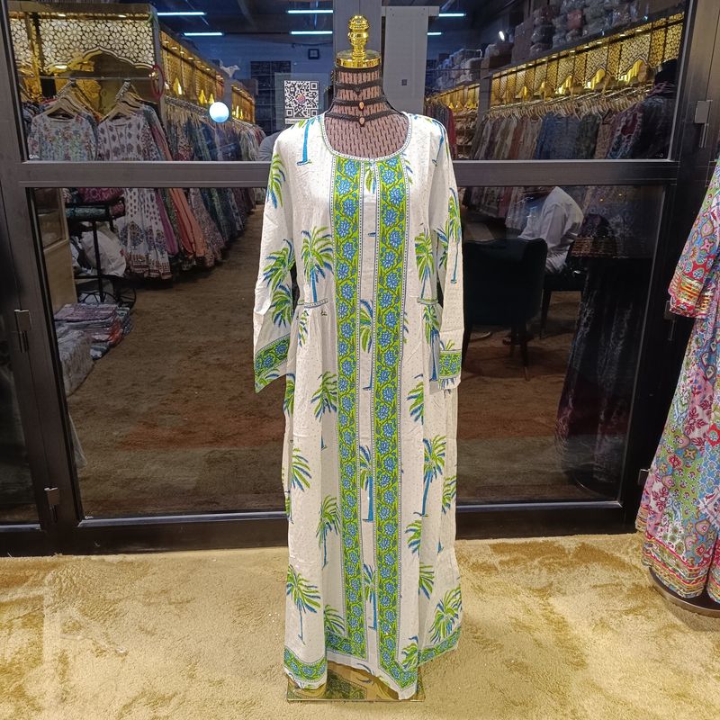 L/XL Crystal Bhopali Printed And Hand work Cotton Dress 57" Long Jalabiya