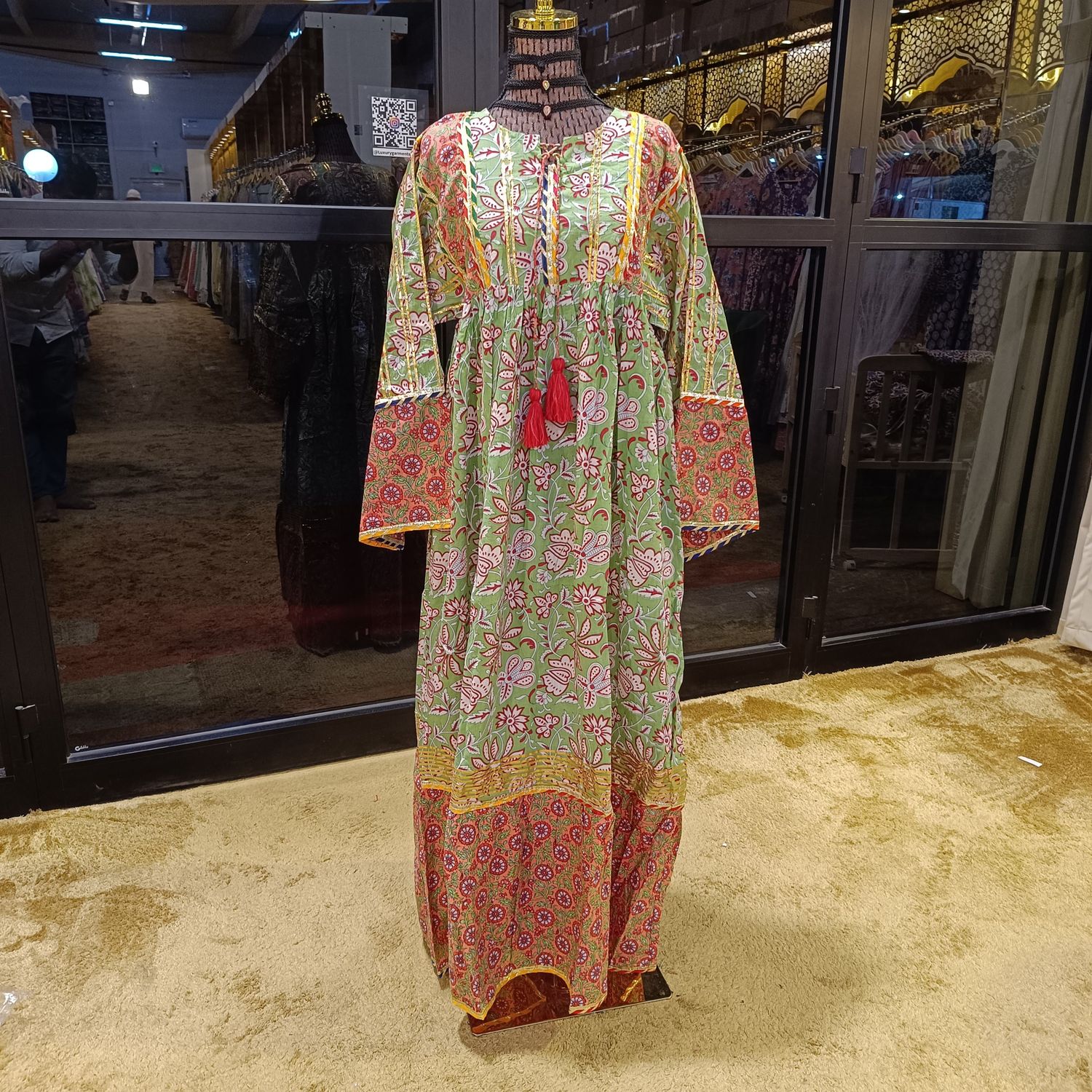 L/XL Ebrah Printed Cotton Dress 57" Long Jalabiya