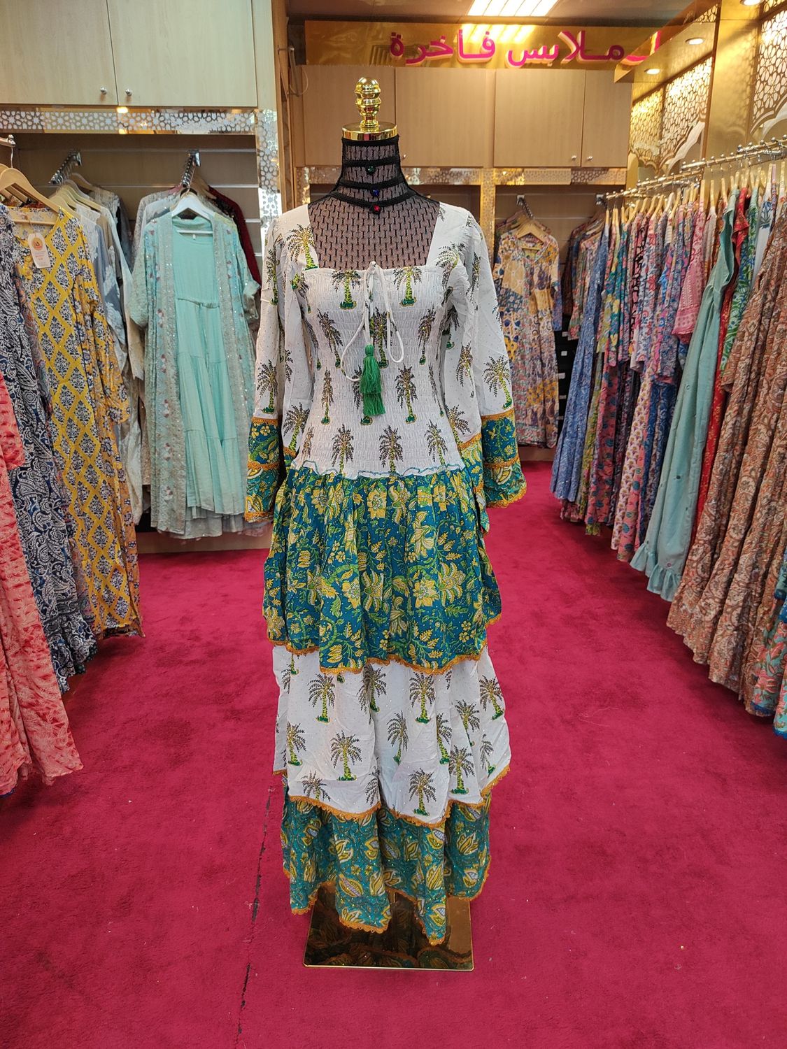 O/S   Crystal Rahima Multi Printed Cotton  Dress 57" Long Jalabiya