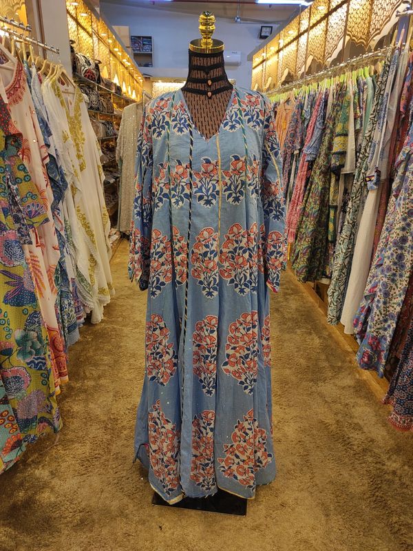 S/M Meher Crystal Multi Printed Cotton Dress 58" Long Jalabiya