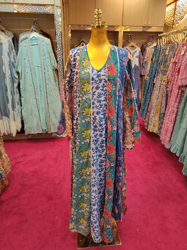 L/XL  Meher Crystal Multi colour Cotton Dress 57" Long Jalabiya