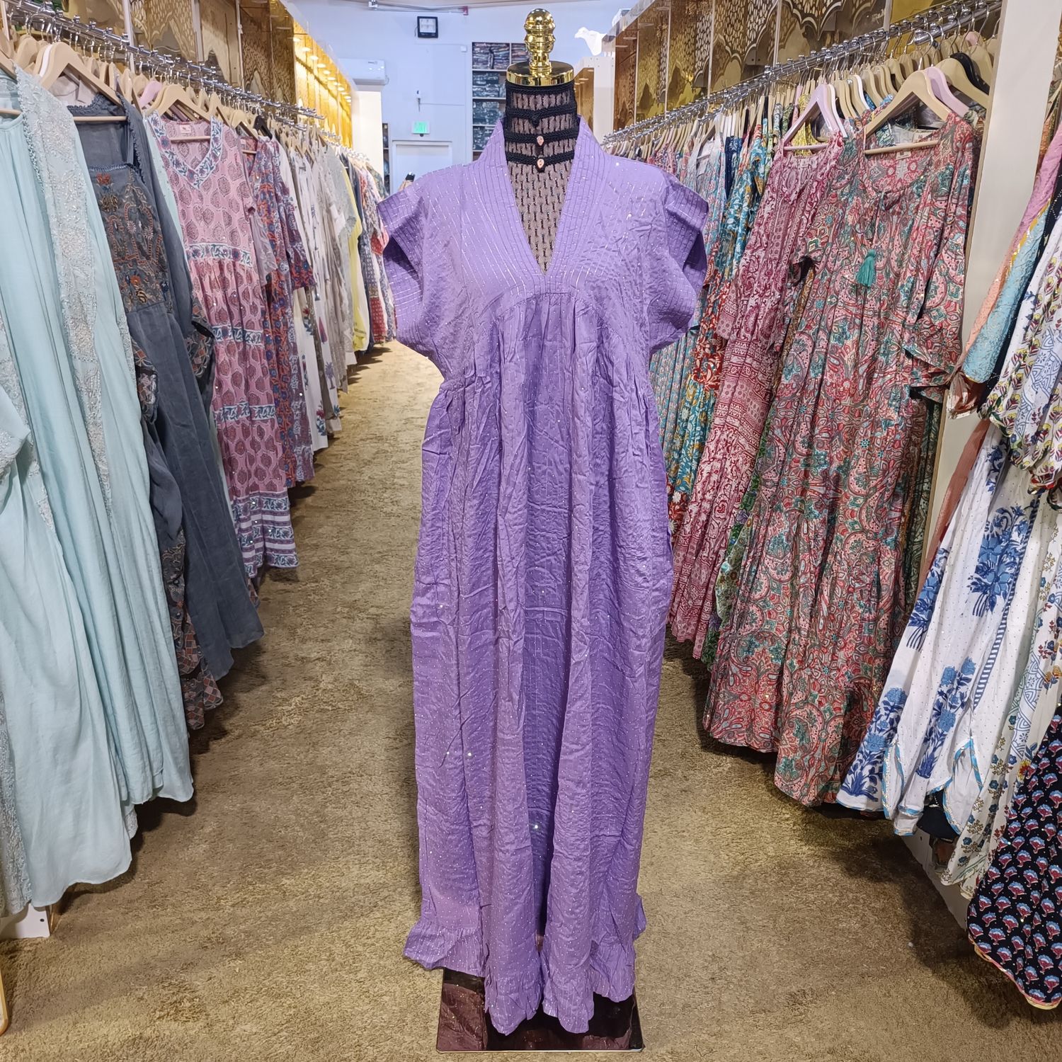 L/XL Amani Crystal  Cotton Dress 57" Short Sleeves Jalabiya