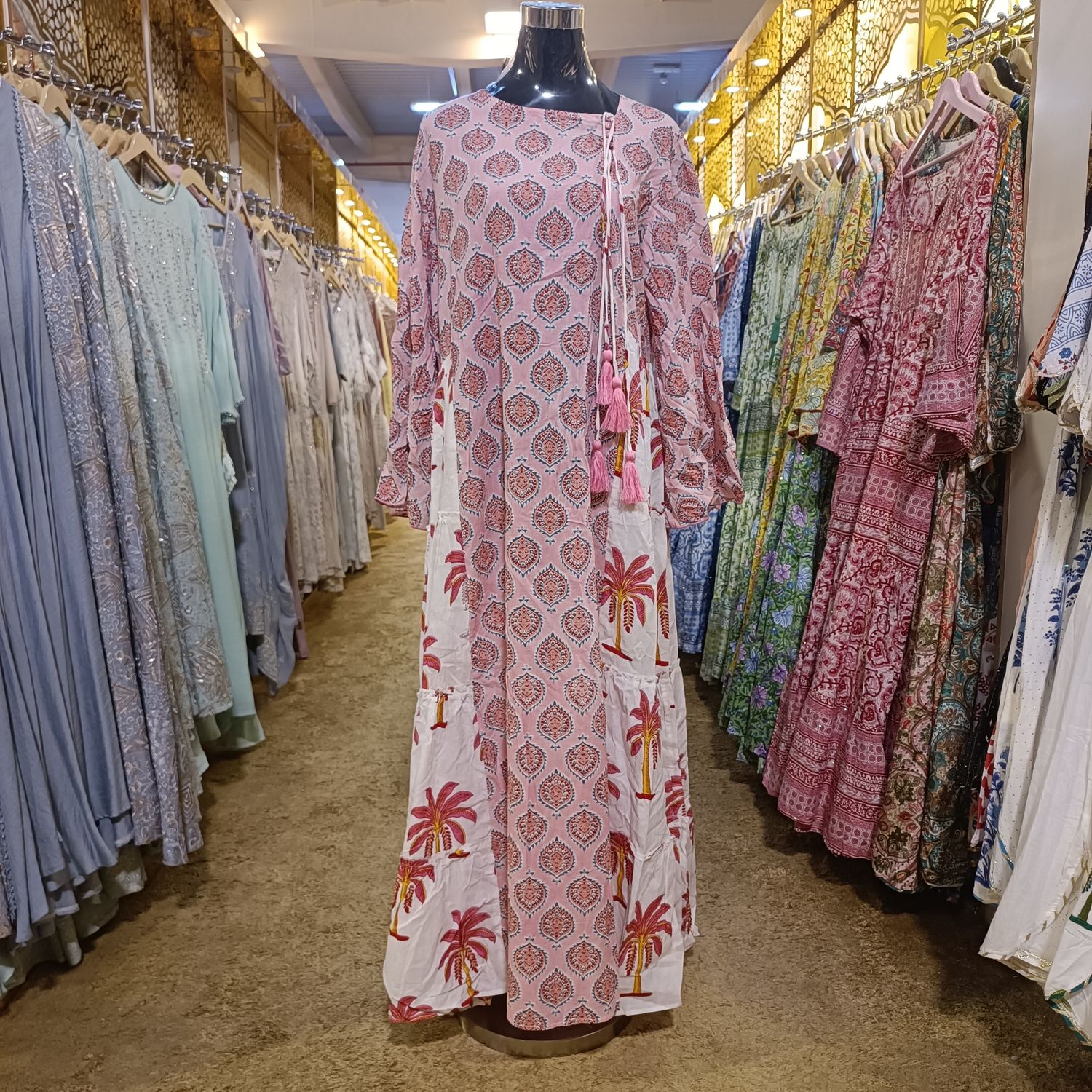 L/XL Cinderella Printed Cotton Dress 57" Long Jalabiyas