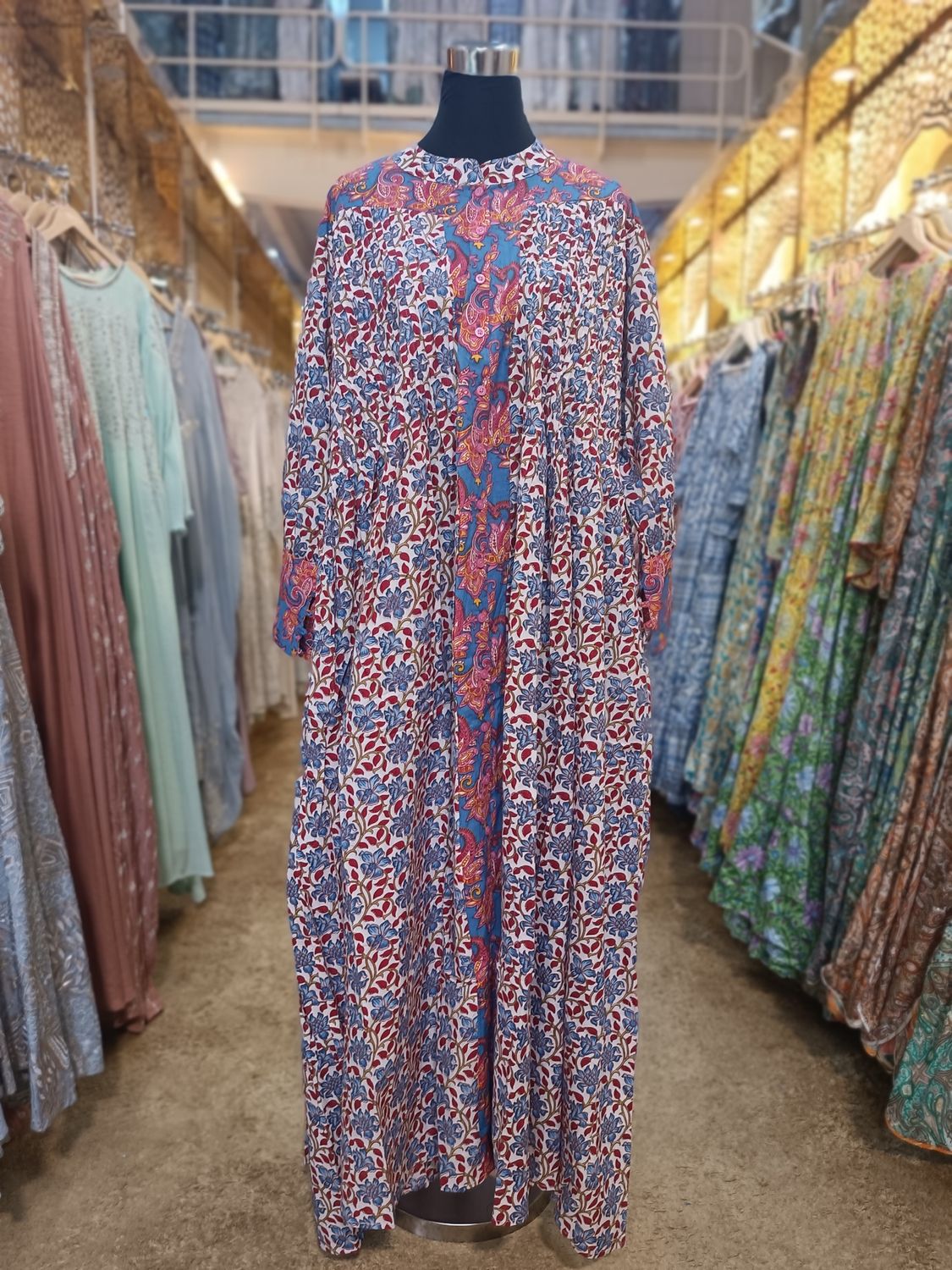 S/M  Aafreen Printed Cotton Dress 57" Long Jalabiya
