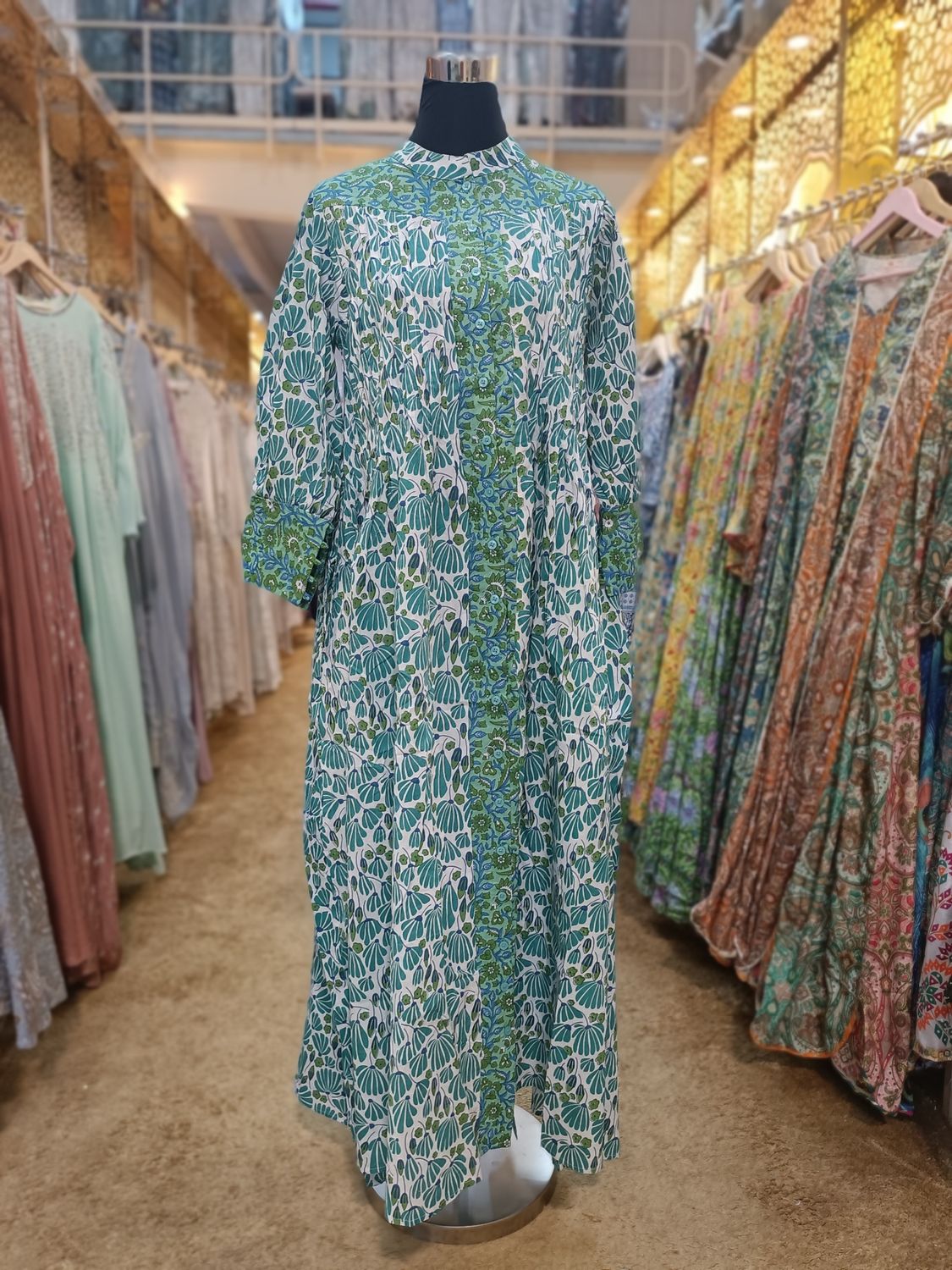 S/M  Aafreen Printed Cotton Dress 57" Long Jalabiya