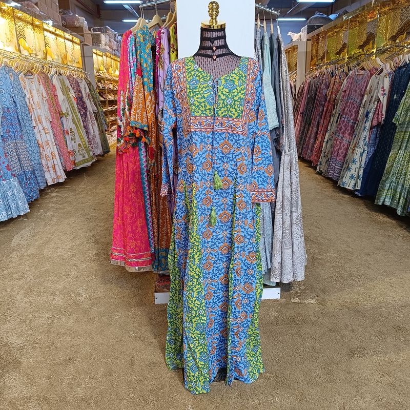 L/XL Anaya Crystal  Printed Cotton Dress 57" Long Jalabiya
