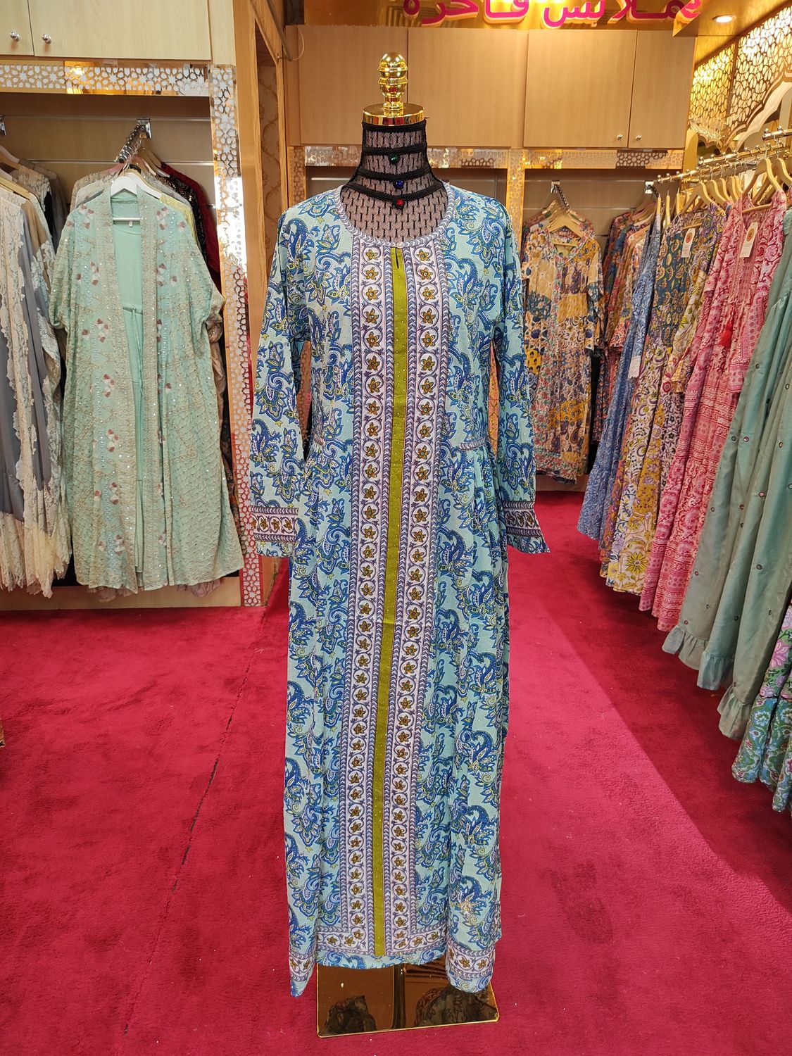 L/XL Crystal Bhopali Printed And Hand work Cotton Dress 57" Long Jalabiya