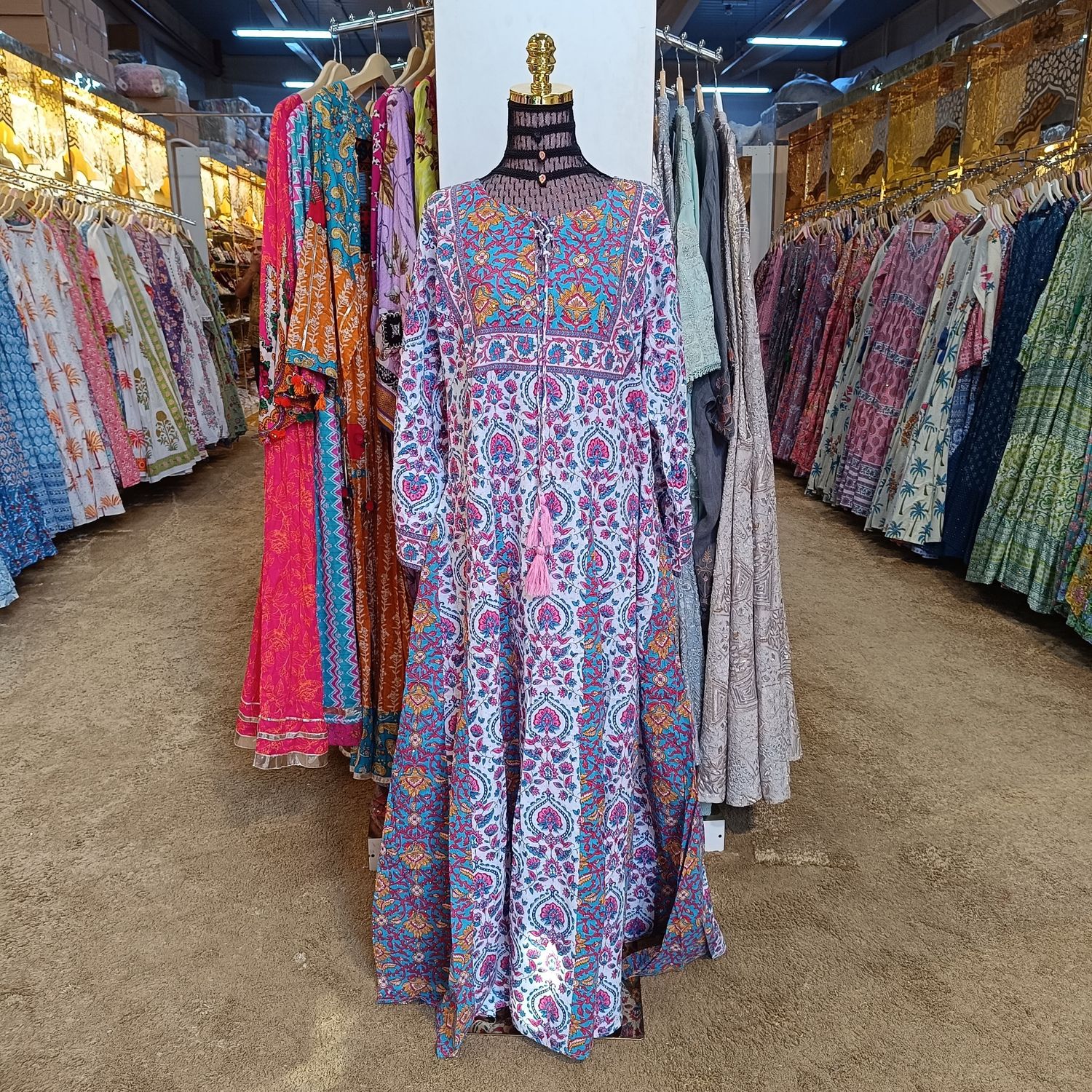 L/XL Anaya Crystal Sky Printed Cotton Dress 57" Long Jalabiya