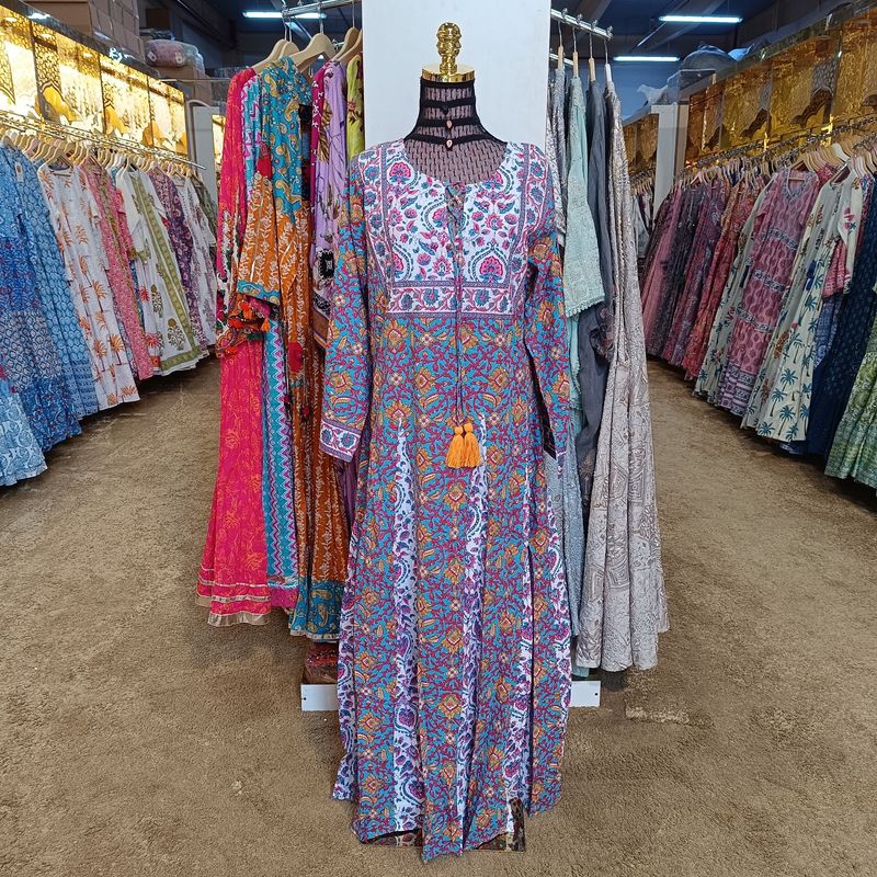 L/XL Anaya Crystal Sky Printed Cotton Dress 57" Long Jalabiya