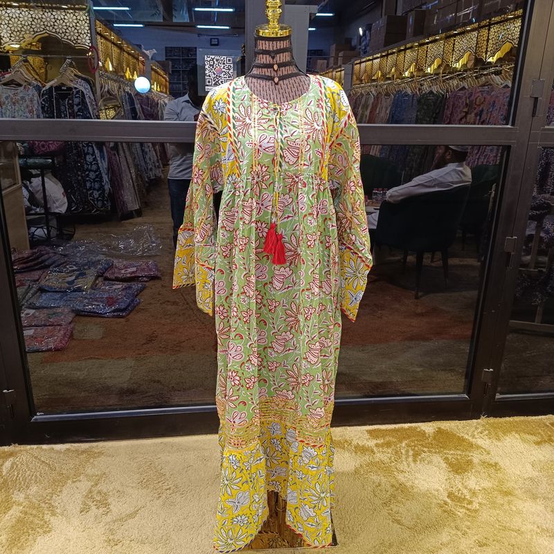 L/XL Ebrah Printed Cotton Dress 57" Long Jalabiya