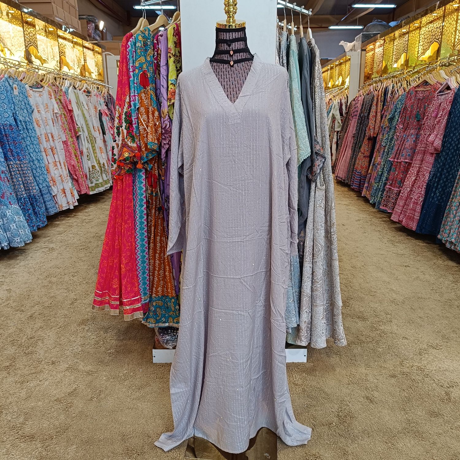 2XL/3XL Teena Crystal Cotton Dress 55" Long Jalabiya