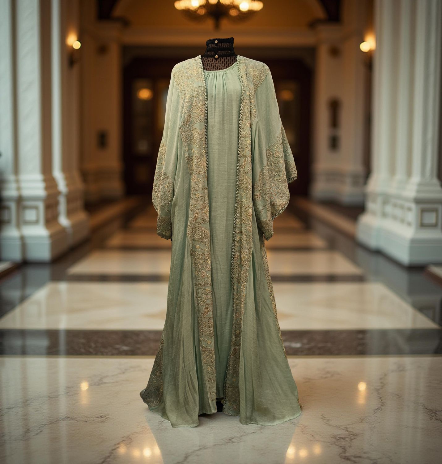 Free Size Linen 2 PCS Special Embroidery Dress Length 57"