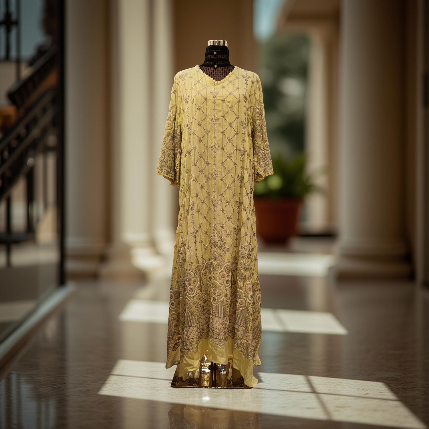 2XL-3XL Linen Special Embroidery Dress Length 53"