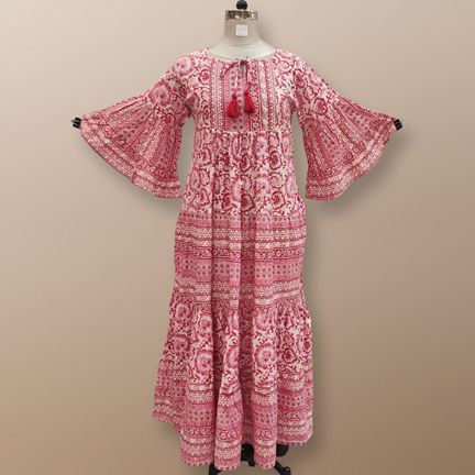 L/XL Gaby Crystal Red Printed Long Dress 57" Long Jalabiya