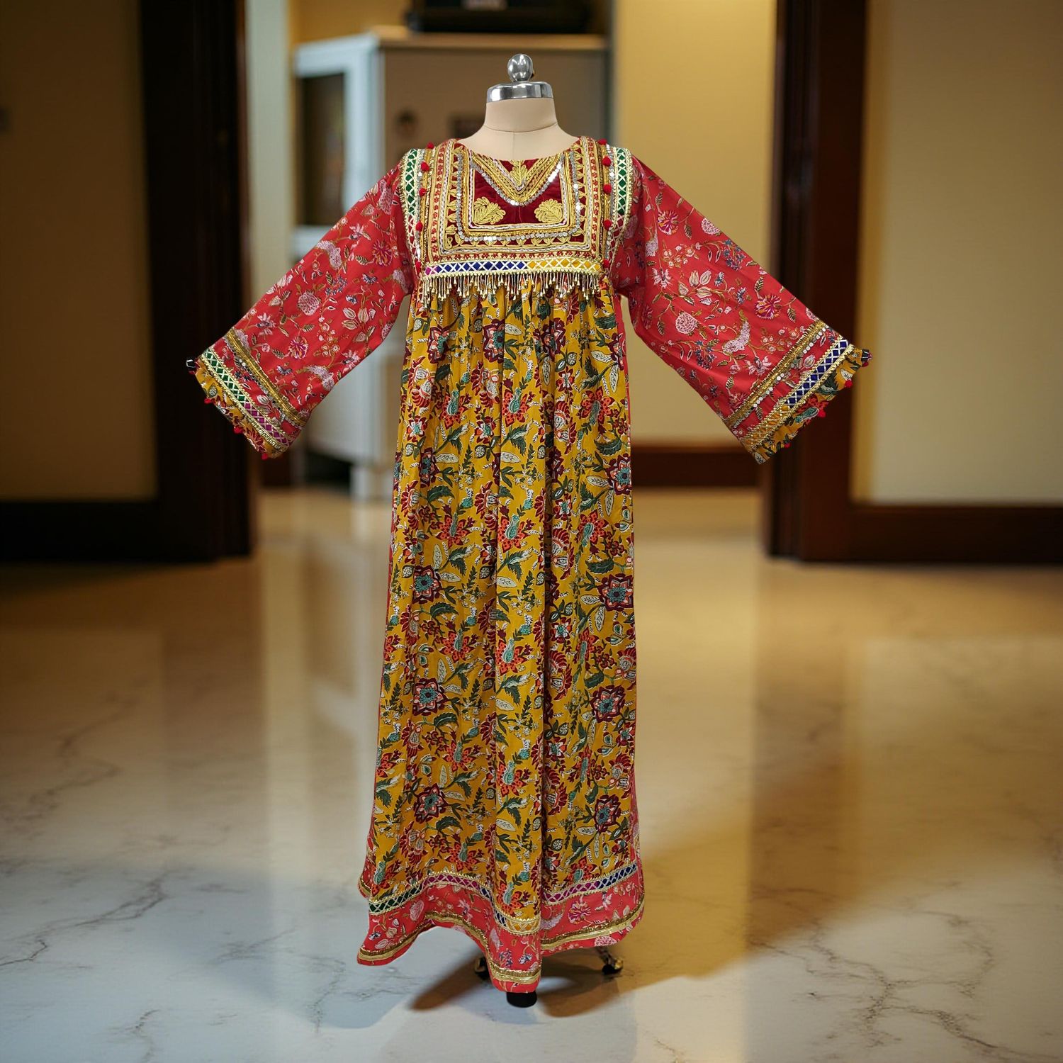 S/M Sample Printed Cotton Dress 57" Long Jalabiya