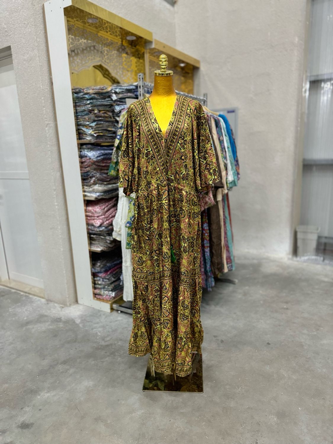 Farasha Kaftan 56" Long Jalabiya Silk Crystal