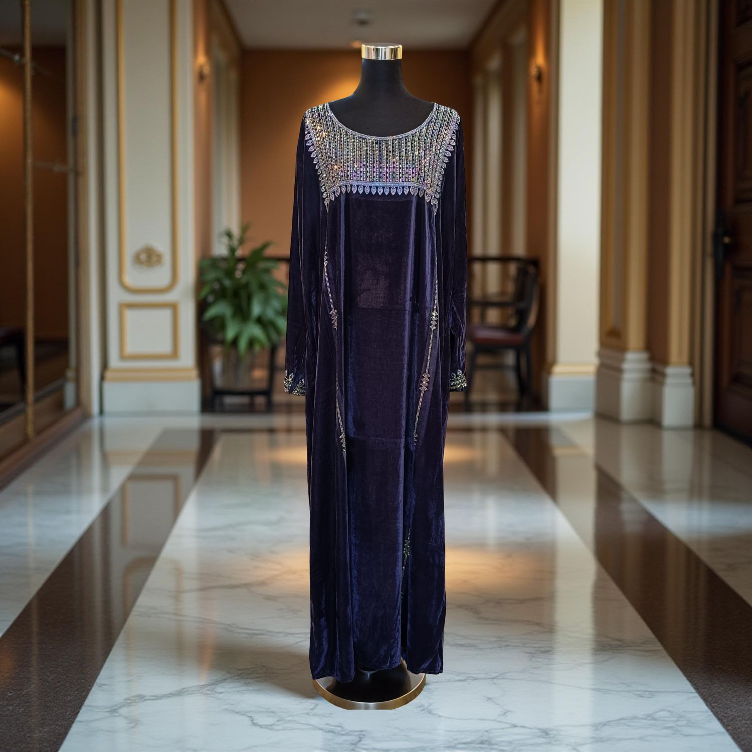 XL Velvet Mukhawar Dress 57" Long Jalabiya