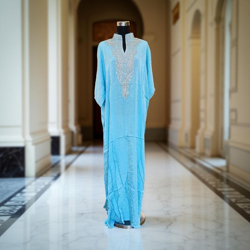 Free Size Silky Farasha Crystal work Kaftan 60" Long Jalabiya