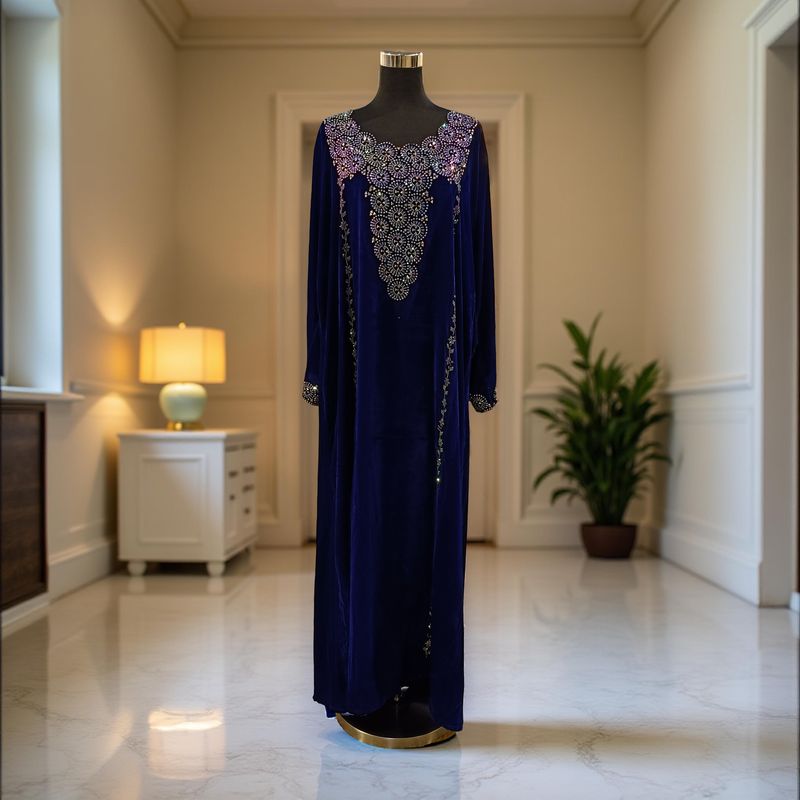 L Velvet Mukhawar Dress 55" Long Jalabiya