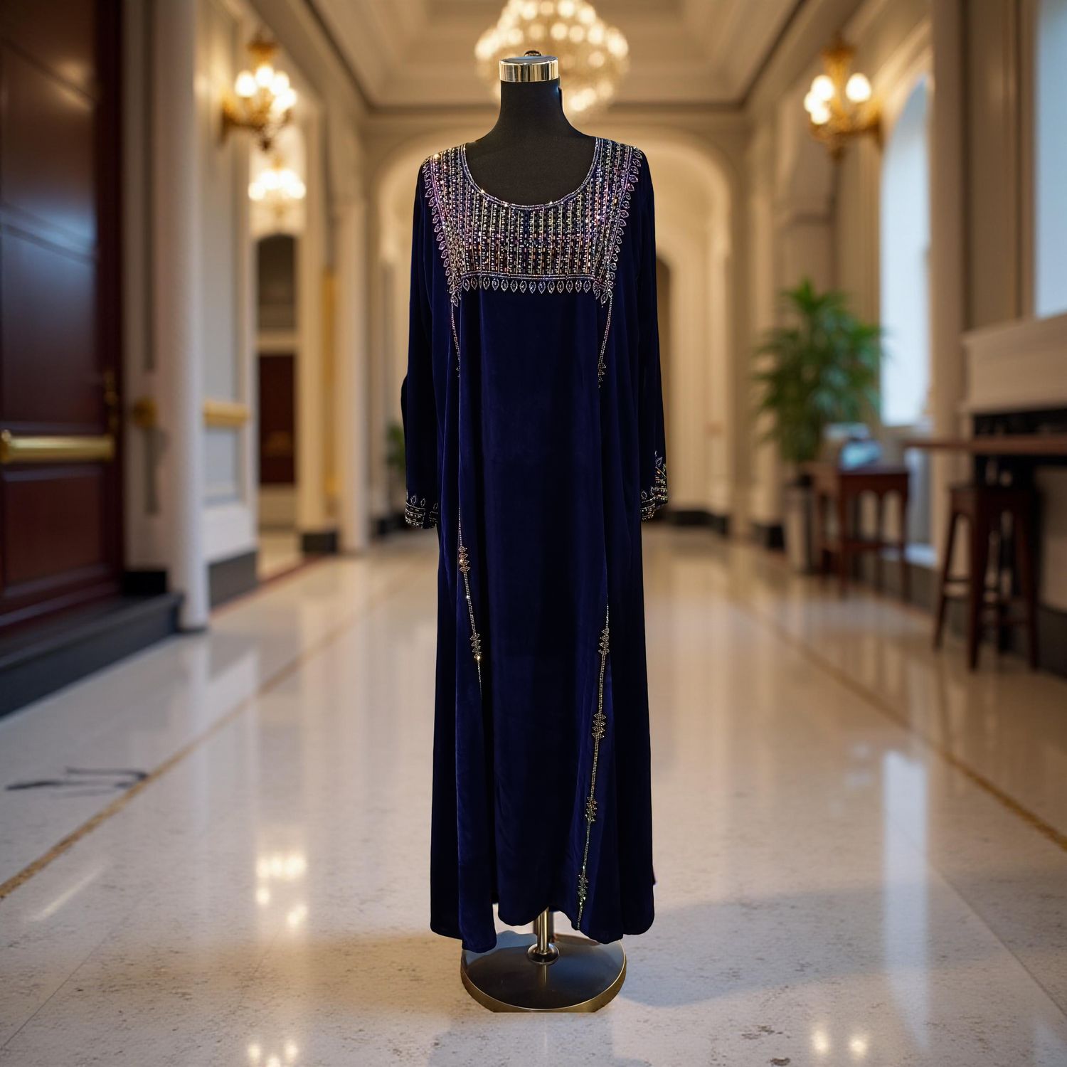 S Velvet Mukhawar Dress 55" Long Jalabiya