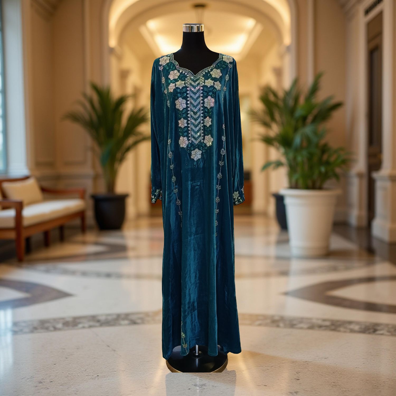 S Velvet Mukhawar Dress 55" Long Jalabiya