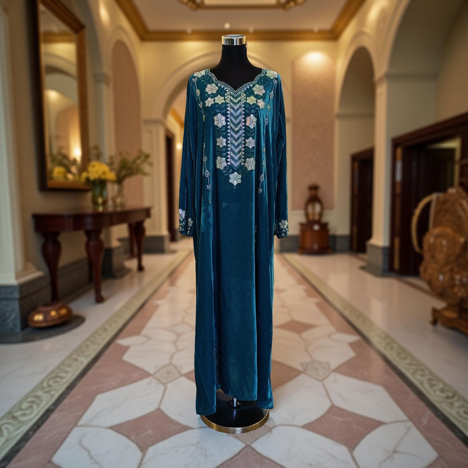 S Velvet Mukhawar Dress 55" Long Jalabiya