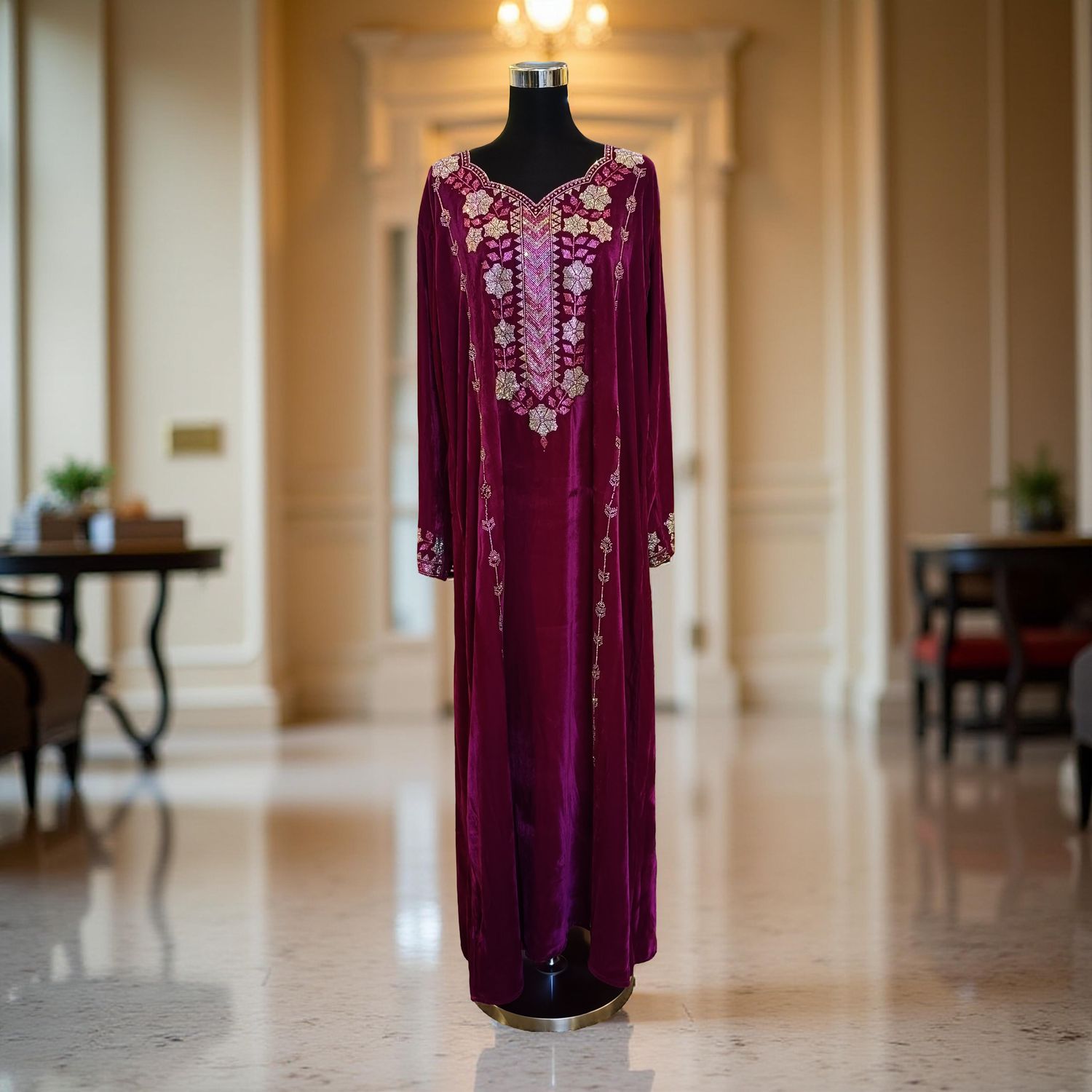 S Velvet Mukhawar Dress 55" Long Jalabiya