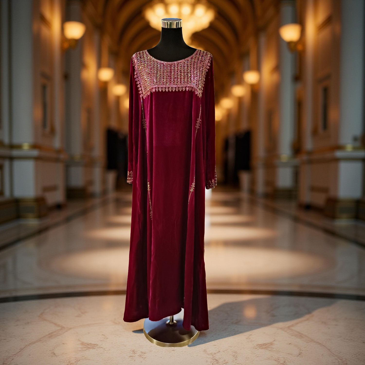 L Velvet Mukhawar Dress 55" Long Jalabiya