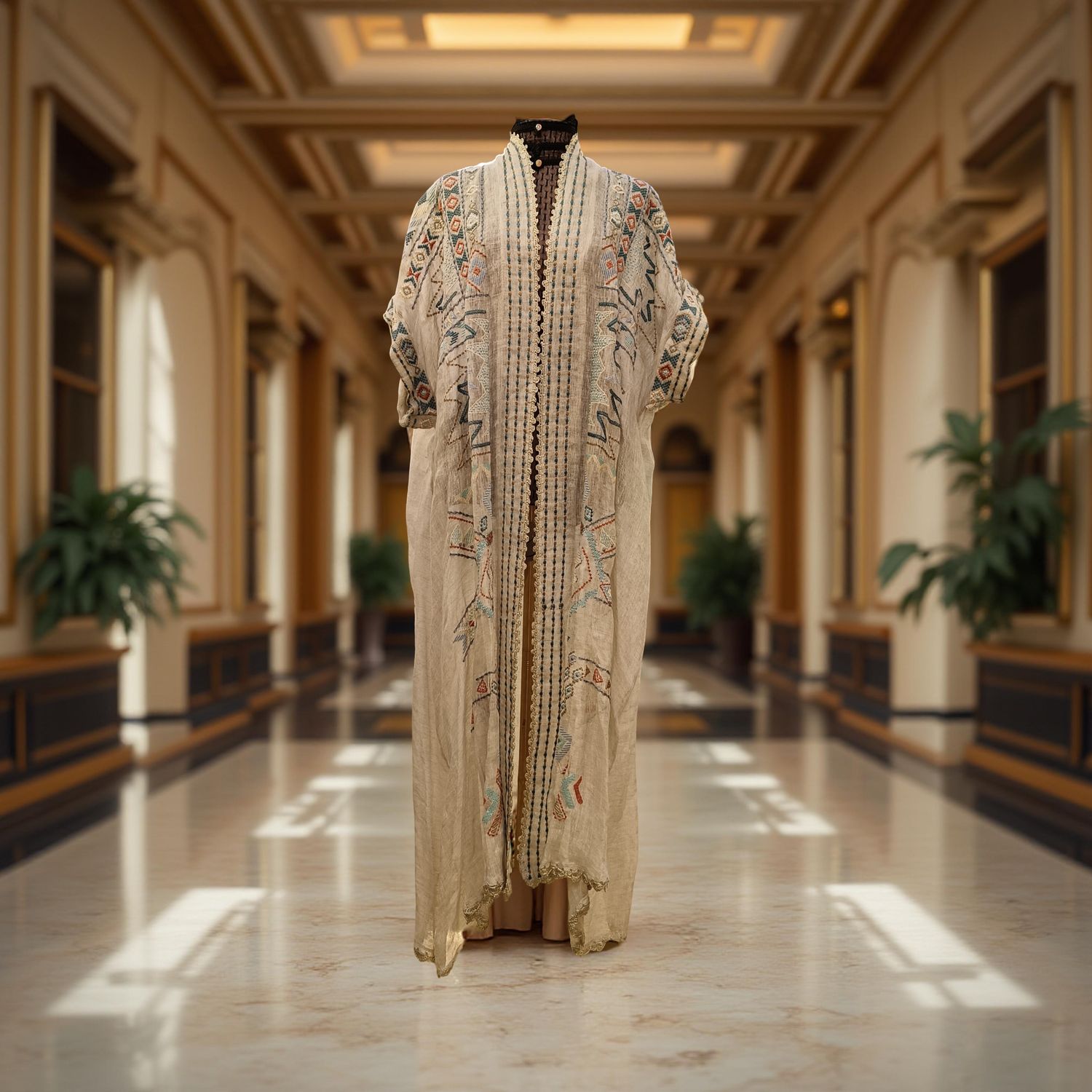 Free Size Linen Special Embroidery Dress Length 54"