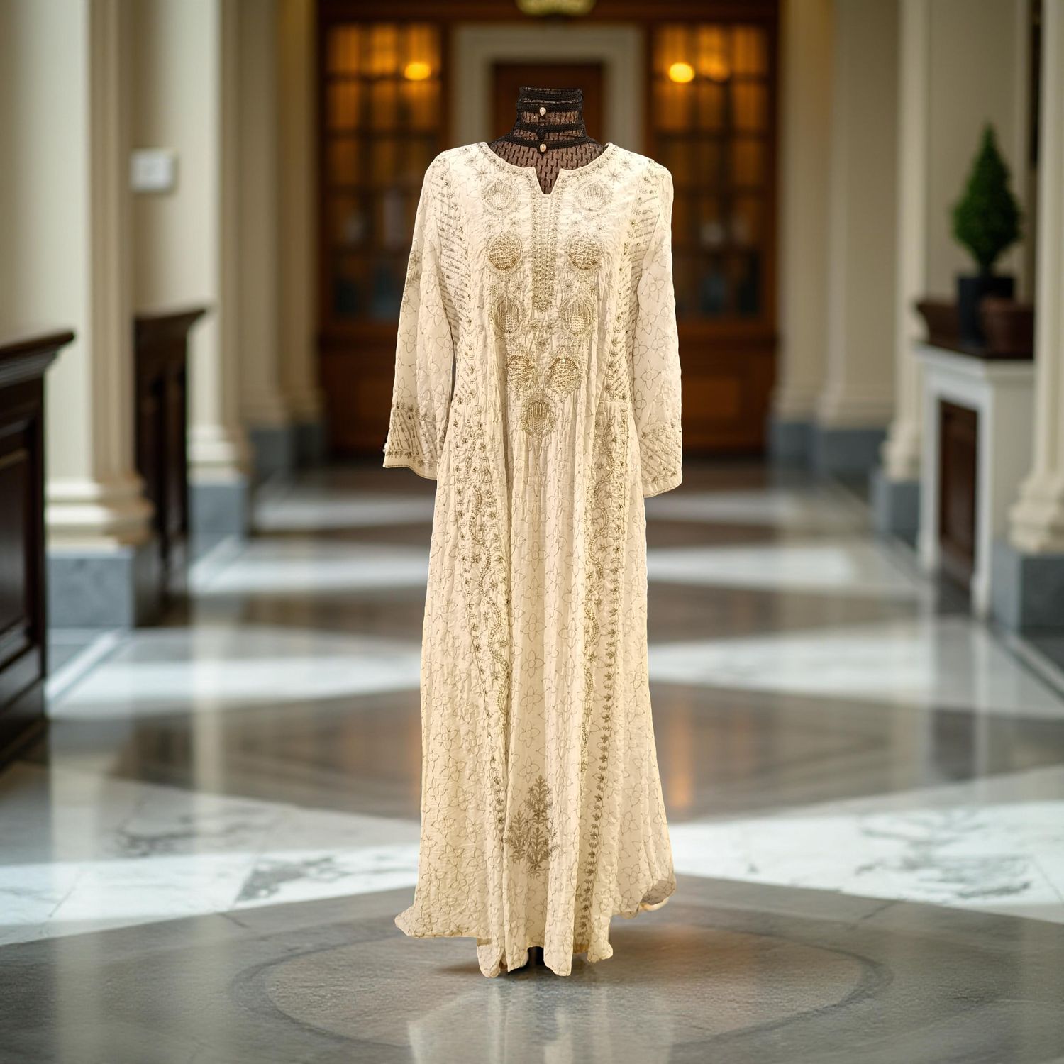 L-XL Linen Special Embroidery Dress Length 57"