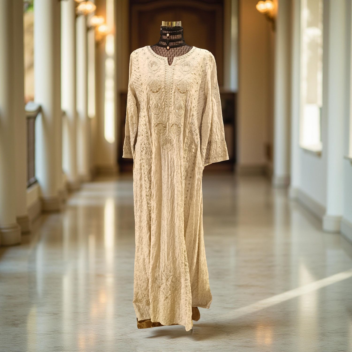 L-XL Linen Special Embroidery Dress Length 57"