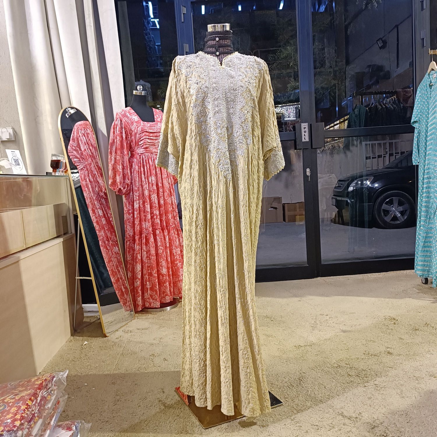 Free Size Linen Special Embroidery Dress Length 54"