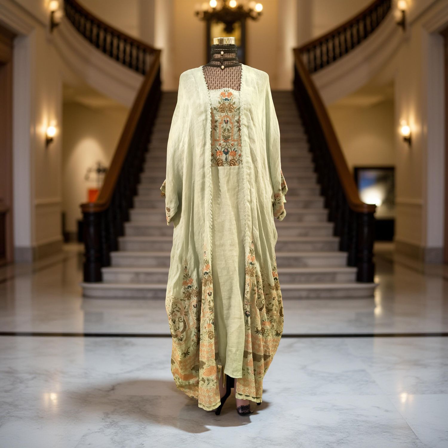 S-M Linen Special Embroidery Dress Length 56"